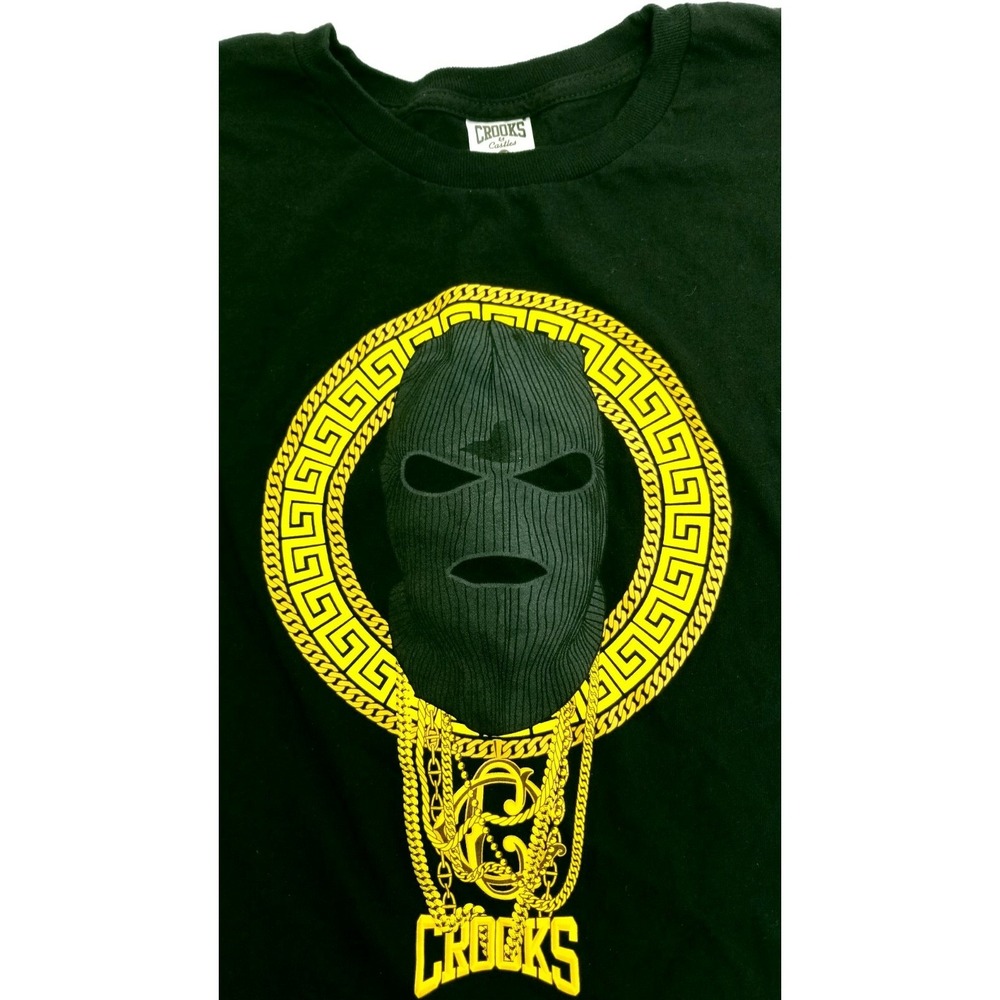 Mens Crooks And Castles Black T-shirt Large Ski‎ Mask Gold Chains Zumies - Picture 4 of 7